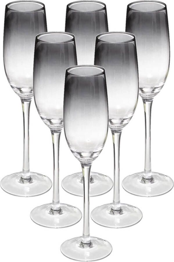 Secret de Gourmet Set van 12x champagneglazen flutes zwarte rand 210 ml Sauvage van glas Champagne glazen