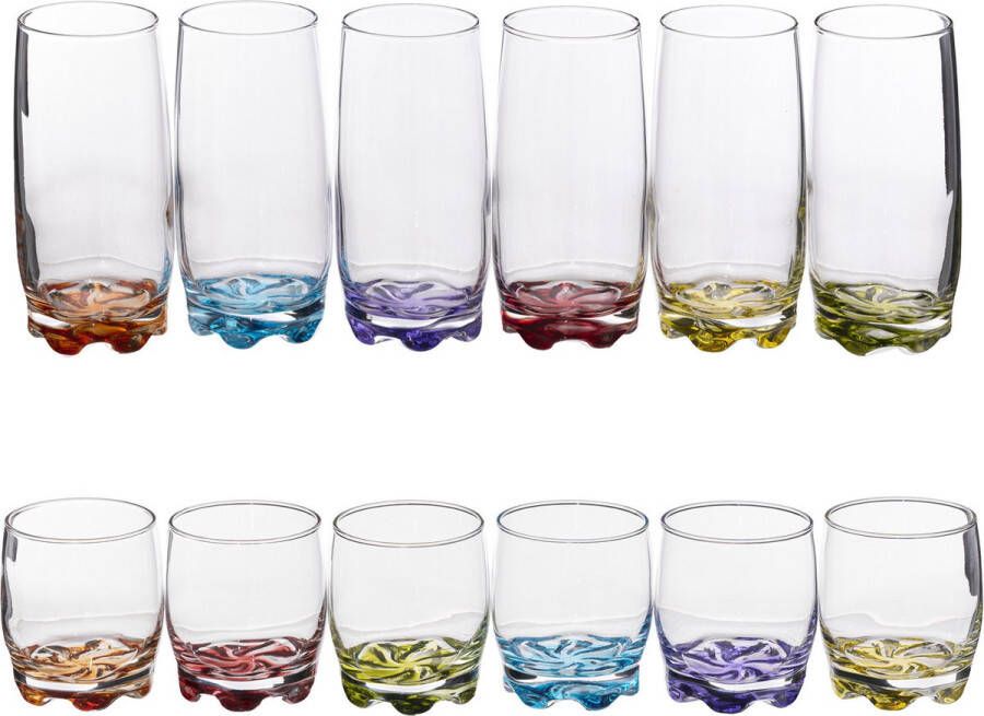 Secret de Gourmet Set van 12x stuks drinkglazen waterglazen kleurenmix Drinkglazen