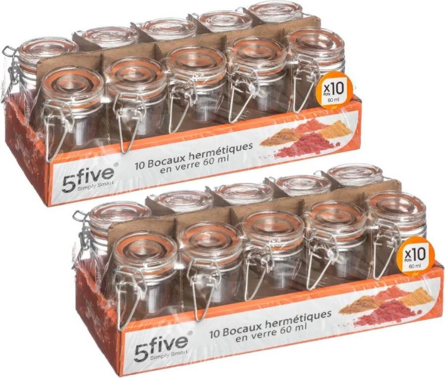Secret de Gourmet Set van 20 inmaakpotjes voorraadpotjes glas met beugelsluiting 60 ml Voorraadpotten met luchtdichte sluiting