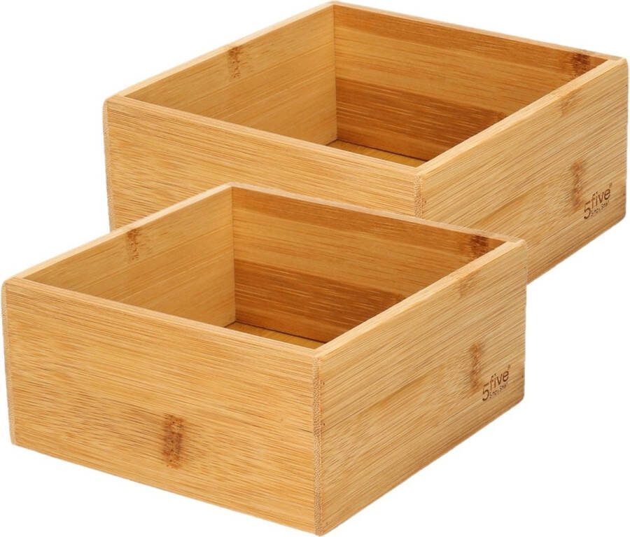 Secret de Gourmet Set van 2x stuks bamboe ladekast keukenspullen kantoor vakjes sorteerbakjes 15 x 15 x 7 cm
