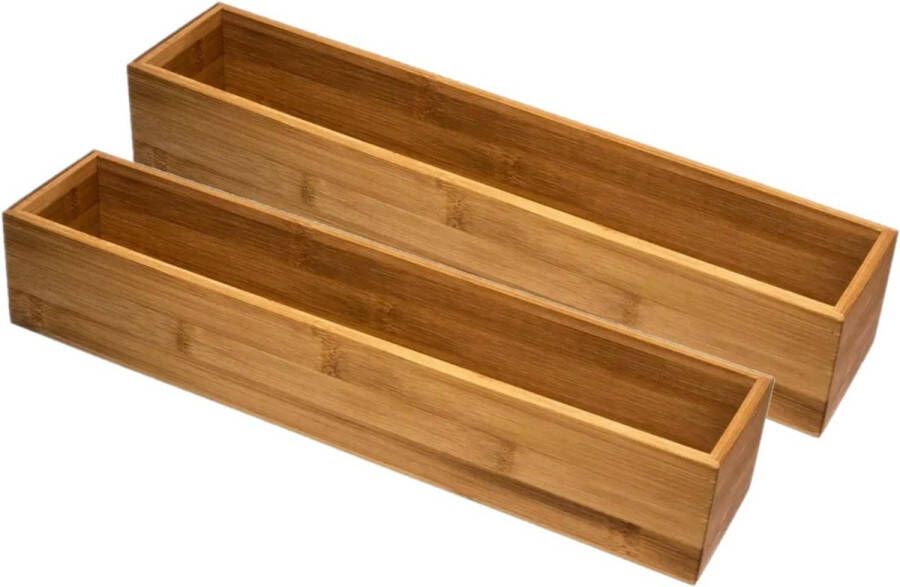 Secret de Gourmet Set van 2x stuks bamboe ladekast keukenspullen kantoor vakjes sorteerbakjes 38 x 8 x 7 cm