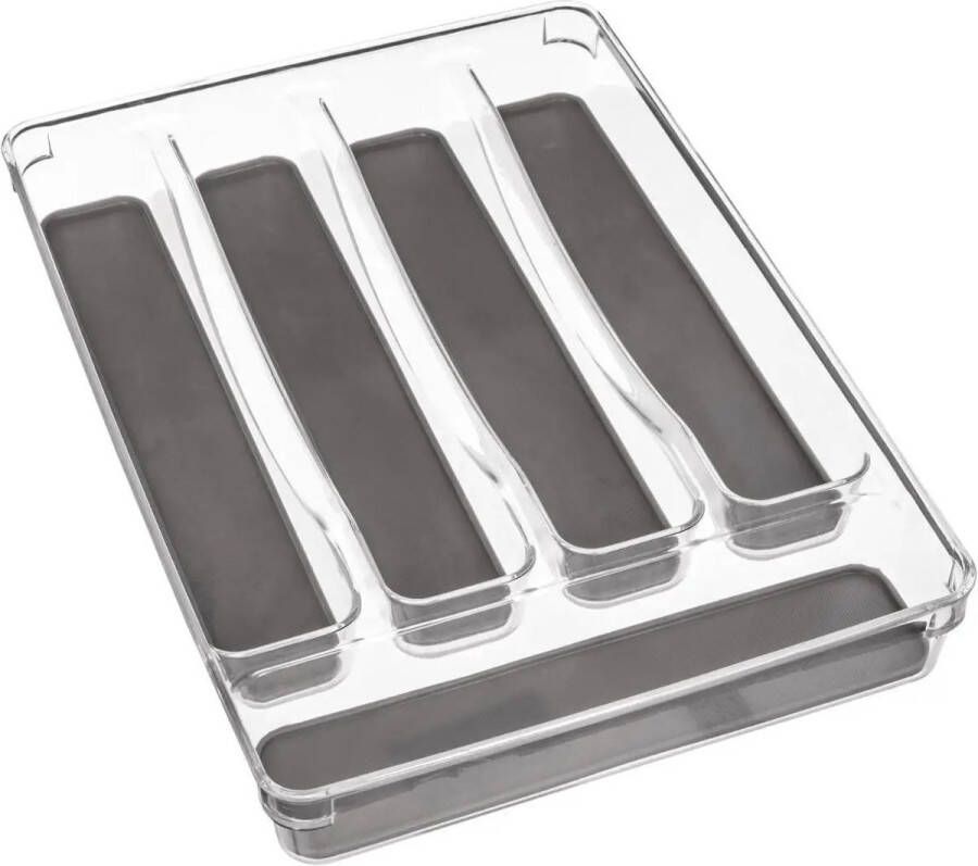 Secret de Gourmet Set van 2x stuks bestekbakken keuken organizers Tidy Smart 5-vaks grijs transparant kunststof Bestekbakken