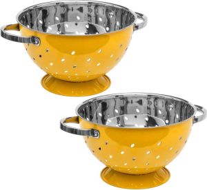 Secret de Gourmet Set van 2x stuks vergiet zeef op voet geel zilver 25 x 16 cm van RVS Keukenvergieten