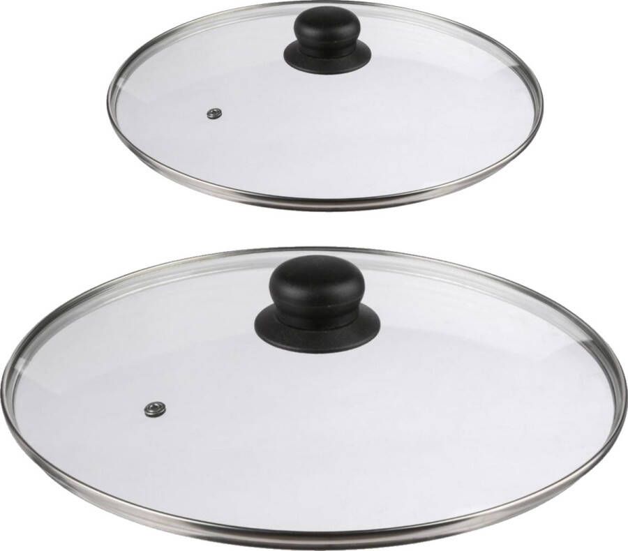 Secret de Gourmet Set van 2x universele glazen pannendeksels voor pannen van 16 en 30 cm kookpannen deksels