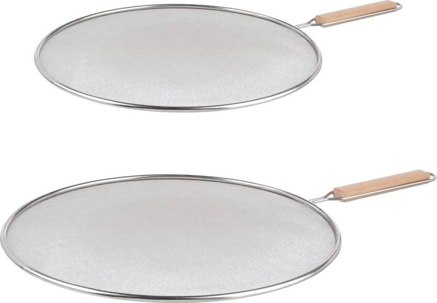 Secret de Gourmet Set van 2x Universele RVS spatdeksel afgietdeksel voor pannen van 29 en 33 cm Pannendeksels