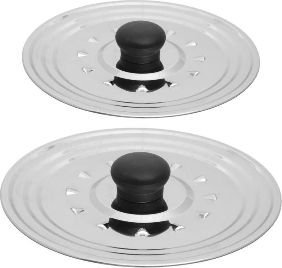 Secret de Gourmet Set van 2x universele RVS spatdeksels pannendeksels met stoomuitlaat voor pannen van 22 24 26 cm en 26 28 30 cm