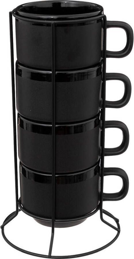 Secret de Gourmet Set van 4 keramische kopjes ALPHA op metalen standaard 220 ml