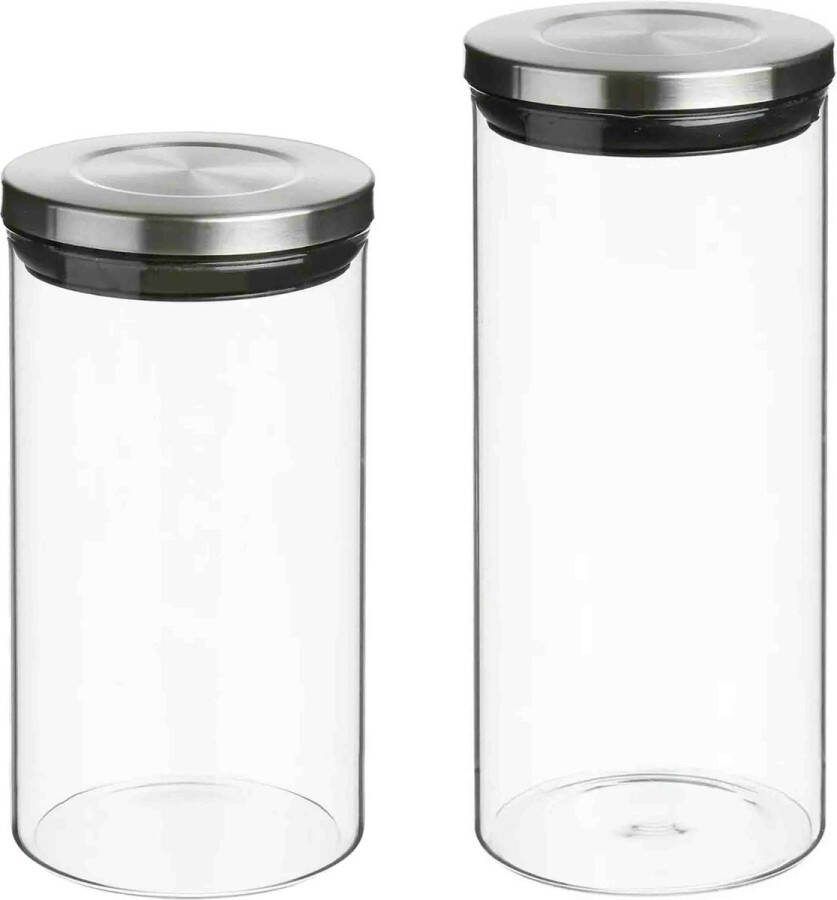 Secret de Gourmet Set van 4x keuken voorraadbussen potten glas RVS deksel 2 formaten Voorraadpot