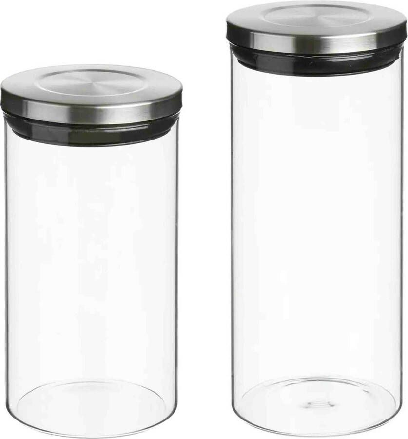 Secret de Gourmet Set van 4x keuken voorraadbussen potten glas RVS deksel 2 formaten