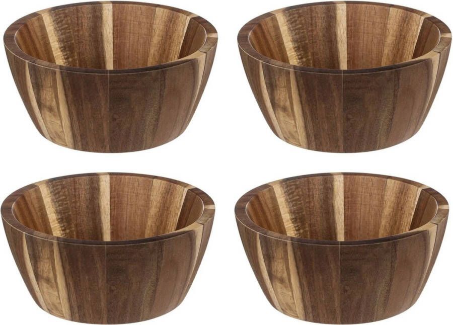 Secret de Gourmet set van 4x stuks Salade schaaltjes Alicante Acaciahout 16 x 7 cm