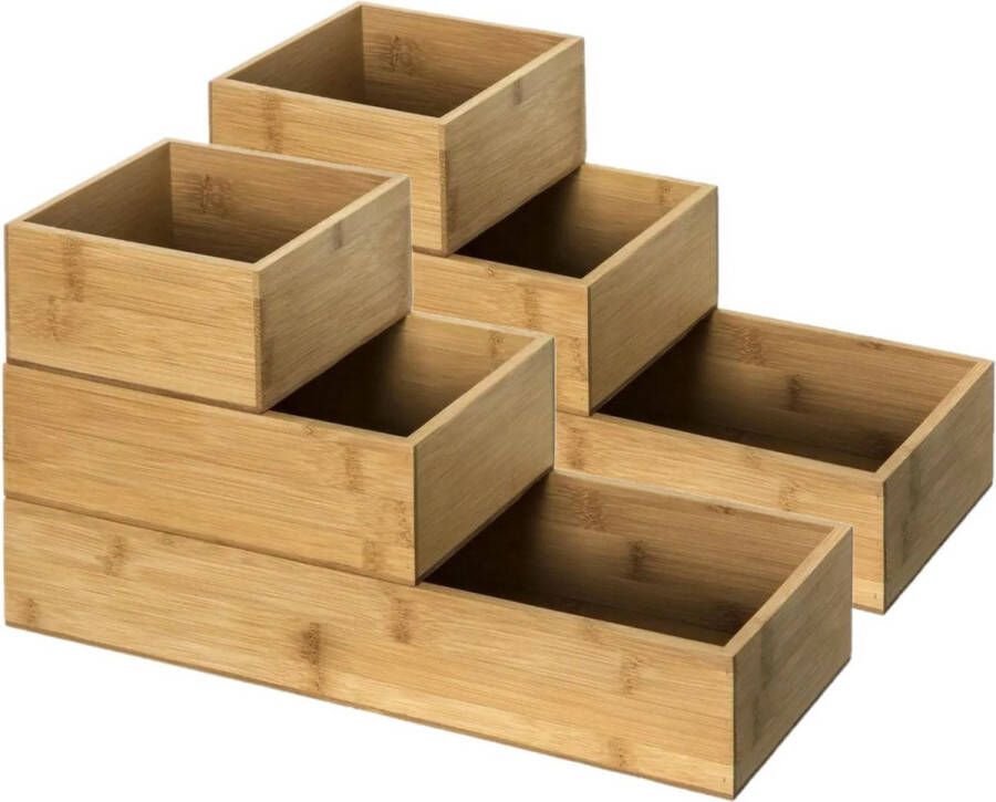 Secret de Gourmet Set van 6x bestekbakken keuken organizers verschillende formaten van bamboe hout