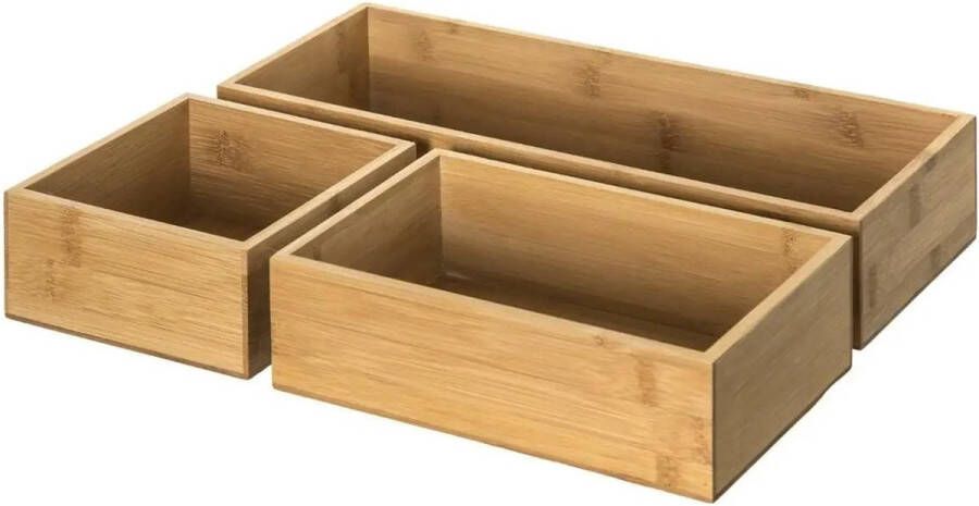 Secret de Gourmet Set van 6x bestekbakken keuken organizers verschillende formaten van bamboe hout