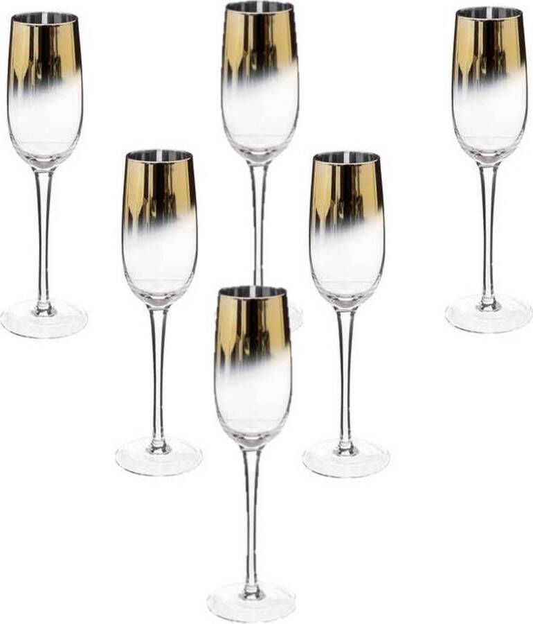 Merkloos Sans marque Set van 6x champagneglazen flutes gouden rand 210 ml Arya van glas Champagne glazen
