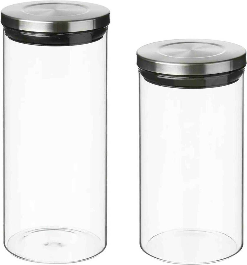 Secret de Gourmet Set van 6x keuken voorraadbussen potten glas RVS deksel 2 formaten Voorraadpot
