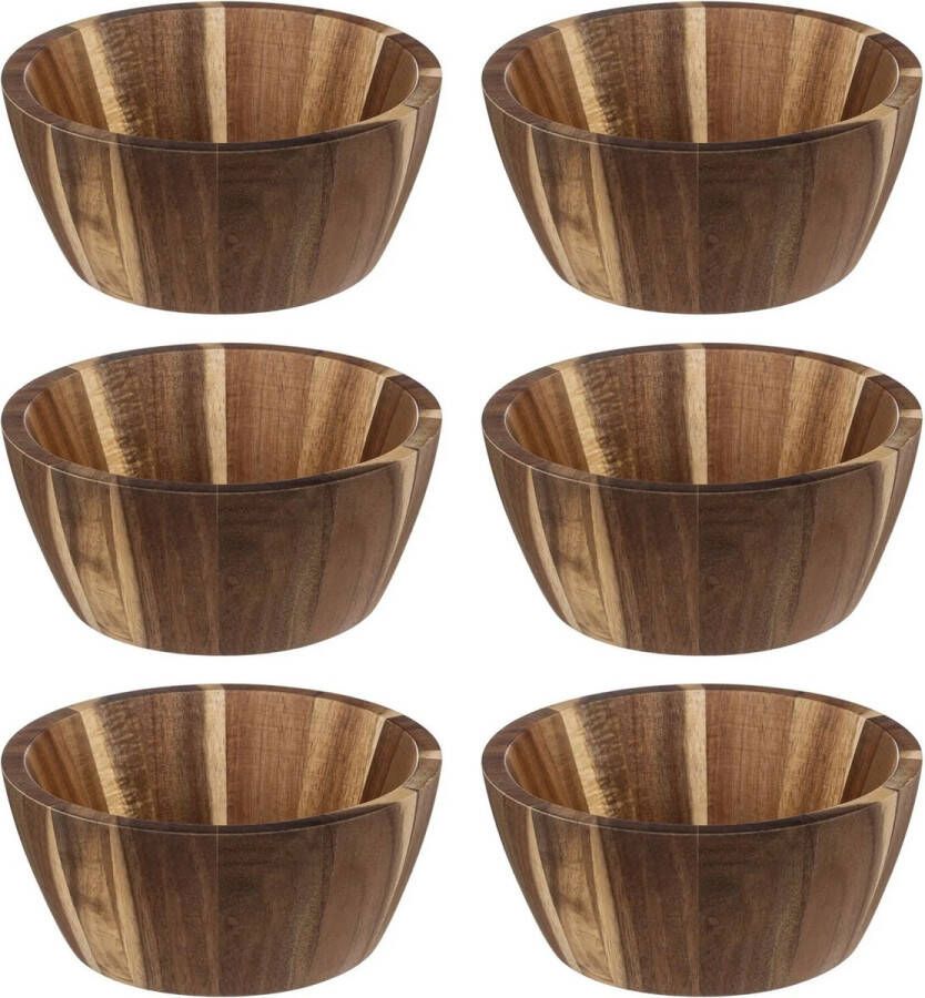 Secret de Gourmet set van 6x stuks Salade schaaltjes Alicante Acaciahout 16 x 7 cm
