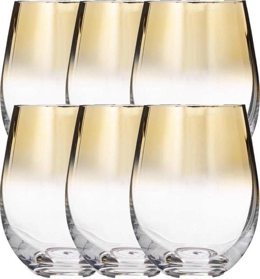 Secret de Gourmet Set van 6x stuks tumbler glazen gouden rand Arya 540 ml van glas Drinkglazen Waterglazen
