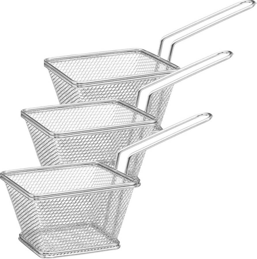 Secret de Gourmet Set van 8x stuks frietmandjes serveermandjes RVS 20 5 x 9 x 11 cm Patat snack serveren in een mandje