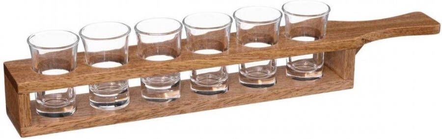 Secret de Gourmet Shotplateau glas en hout 6 shotglaasjes