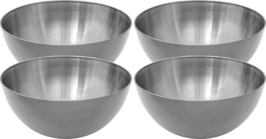 Secret de Gourmet Set van 4x stuks Slakommetjes schaaltjes rvs metaal D13 cm Saladeschalen