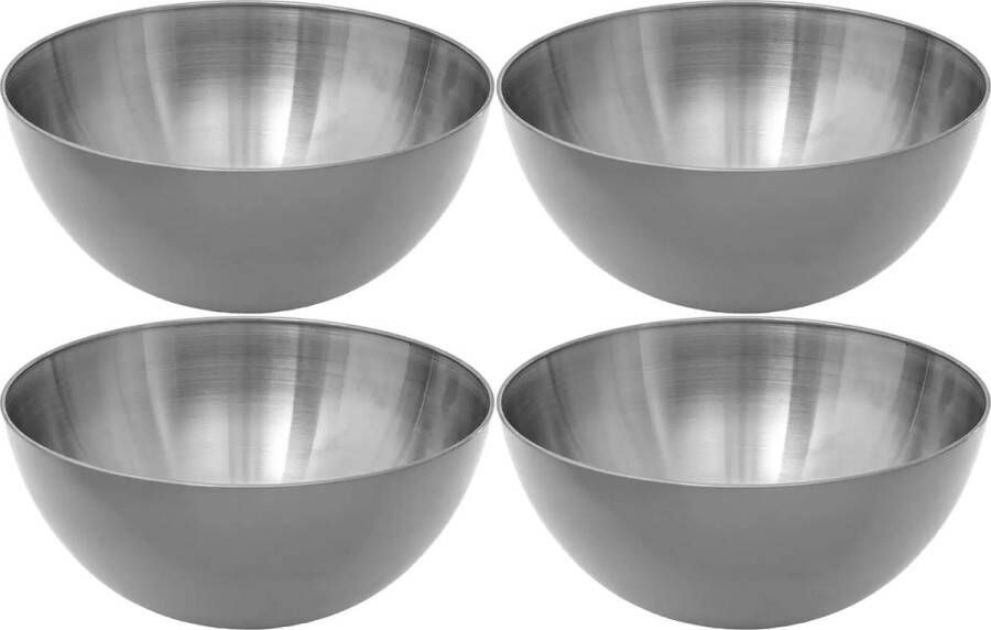 Secret de Gourmet Set van 4x stuks Slakommetjes schaaltjes rvs metaal D19 cm Saladeschalen