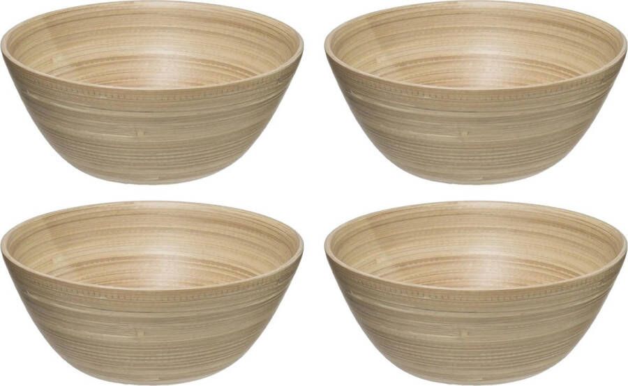 Secret de Gourmet Set van 4x stuks Slakommetjes serveer schaaltjes bamboe D17 cm Saladeschalen