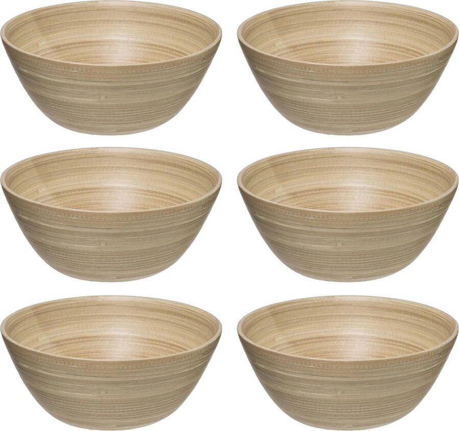 Secret de Gourmet Set van 6x stuks Slakommetjes serveer schaaltjes bamboe D17 cm Saladeschalen