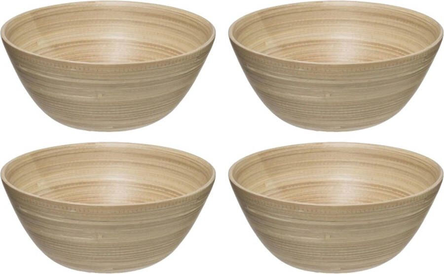 Secret de Gourmet Set van 8x stuks Slakommetjes serveer schaaltjes bamboe D17 cm Saladeschalen