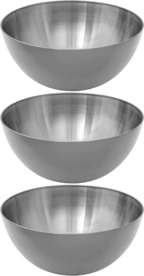 Secret de Gourmet Set van 3x stuks Slakom serveer schaal- rvs metaal D29 cm Saladeschalen