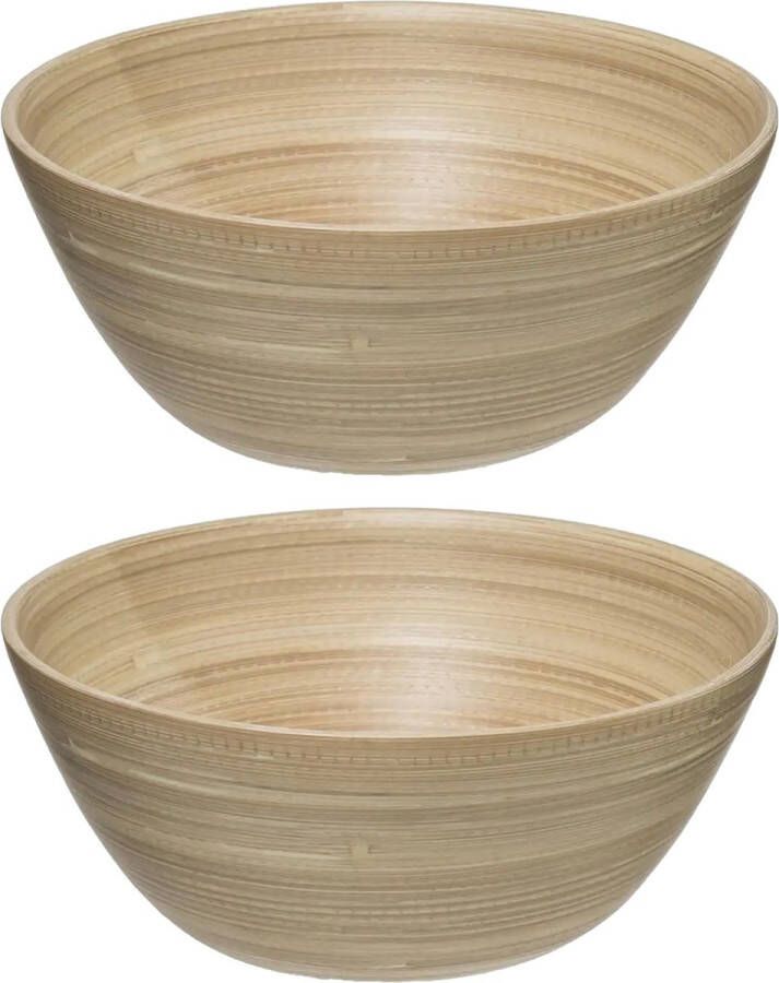 Secret de Gourmet Set van 2x Slakom serveer schaal- Bamboe D30 cm Saladeschalen