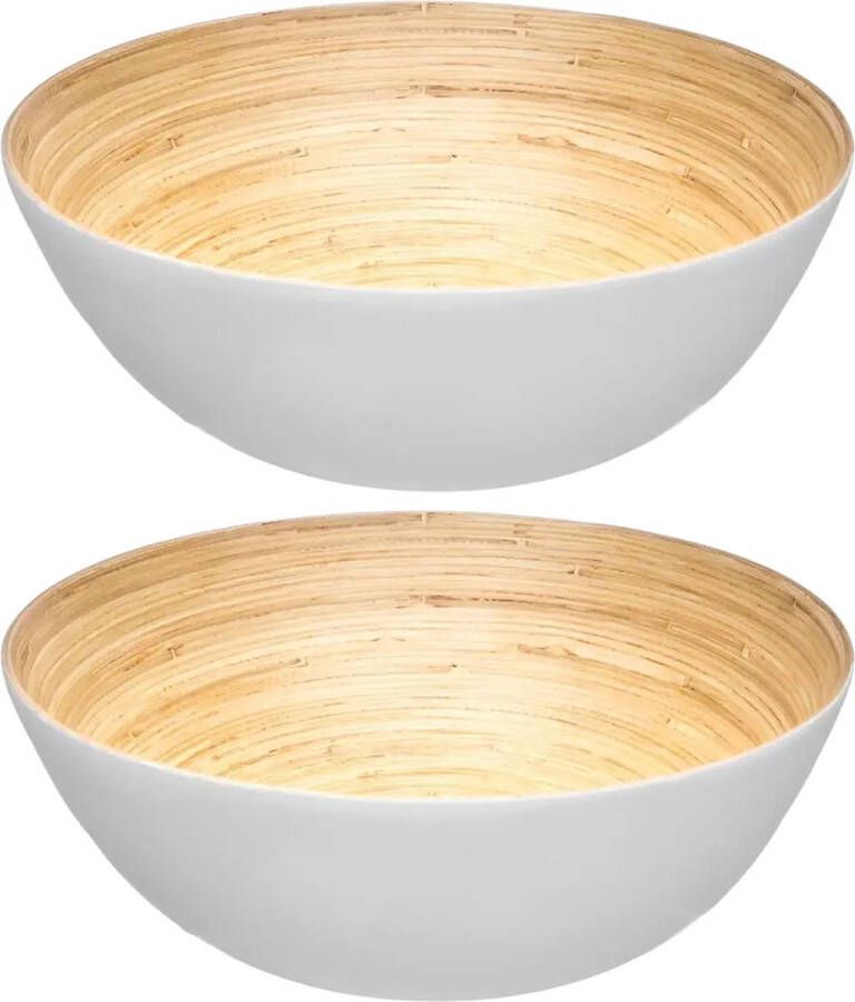 Secret de Gourmet 2x stuks Slakom serveer schaaltjes bamboe D25 cm Saladeschalen