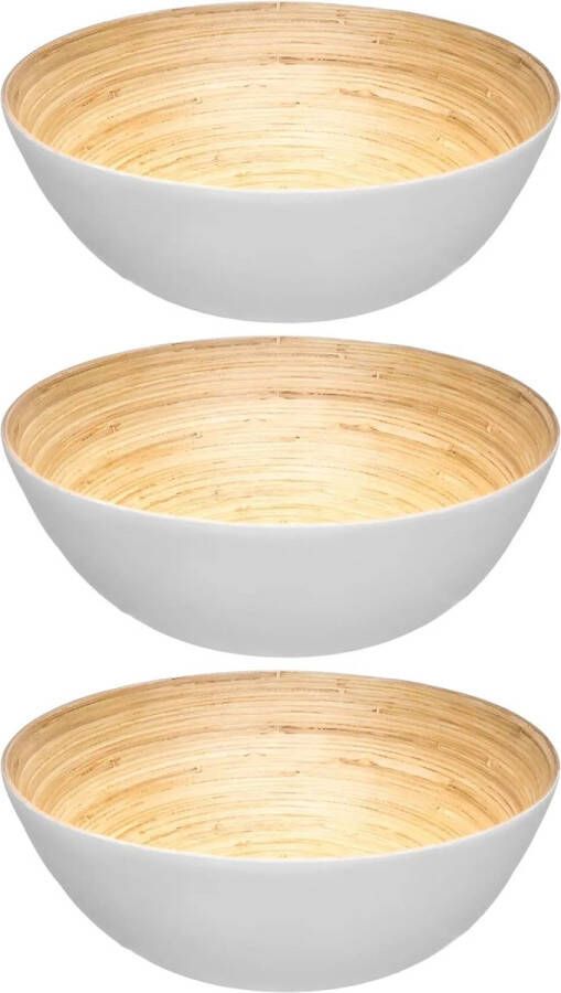 Secret de Gourmet 3x stuks Slakom serveer schaaltjes bamboe D25 cm Saladeschalen