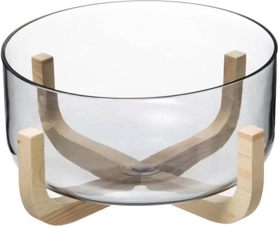 Secret de Gourmet Slakom serveer schaal- Glas hout D24 x 12 cm Saladeschalen
