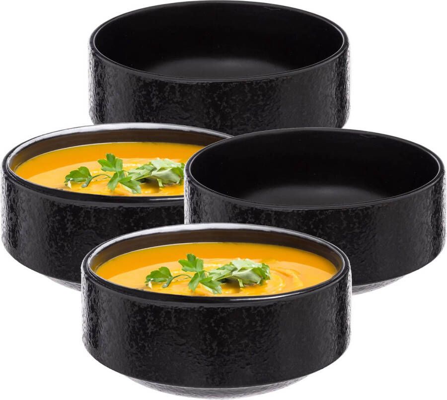 Secret de Gourmet Soepkommen schaaltje 6x Loft keramiek D15 x H7 cm antraciet Stapelbaar