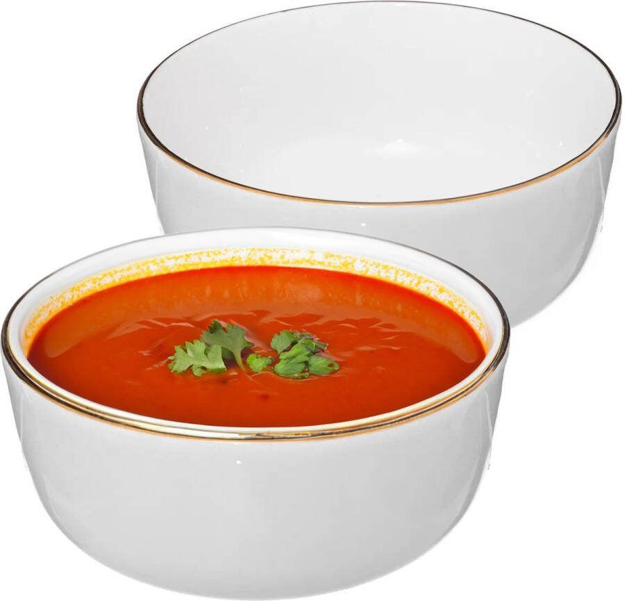 Secret de Gourmet Soepkommen schaaltjes 2x Corona keramiek D15 x H6.6 cm wit goud