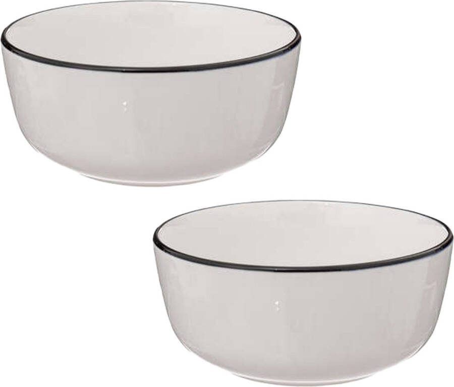 Secret de Gourmet Soepkommen schaaltjes 2x Corona porselein D15 x H6.5 cm wit zwart