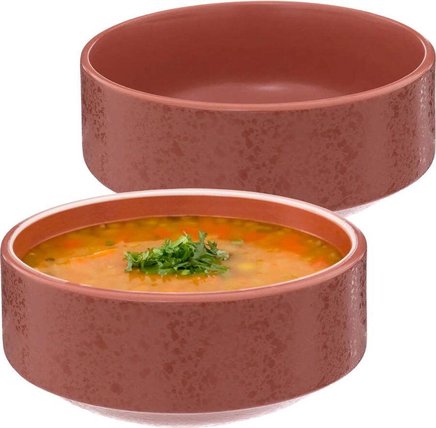 Secret de Gourmet Soepkommen schaaltjes 2x Loft keramiek D15xH7 cm terracotta Stapelbaar