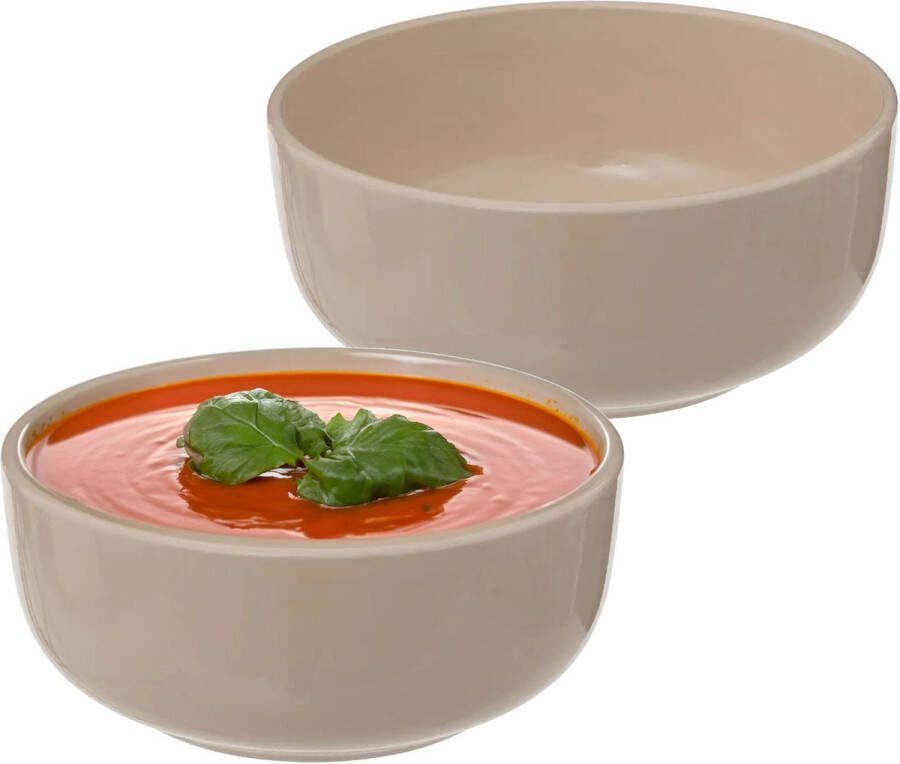 Secret de Gourmet Soepkommen schaaltjes 2x Santorini keramiek D15 x H6.5 cm beige