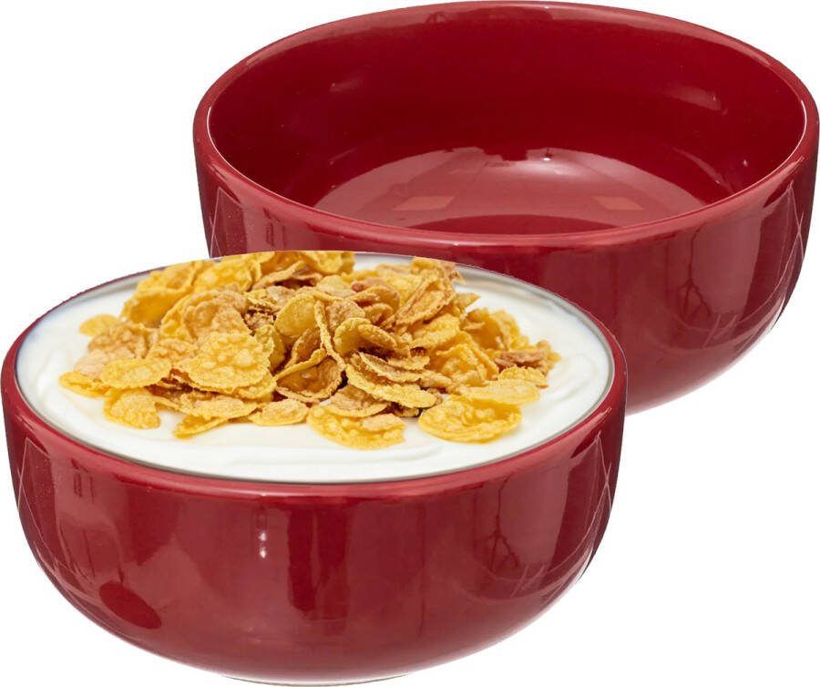 Secret de Gourmet Soepkommen schaaltjes 2x Santorini keramiek D15 x H6.5 cm diep rood