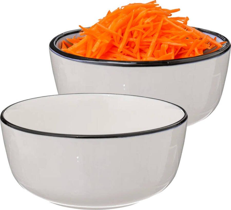 Secret de Gourmet Soepkommen schaaltjes 8x Corona porselein D15 x H6.5 cm wit zwart