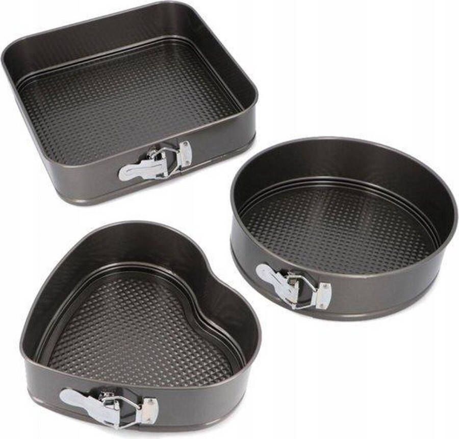 Secret de Gourmet Springvorm Taartvorm Bakvorm Luxe Set Rond Vierkant Hart Metalen Bakblik Taartvorm & Cakevorm Bak Vorm Voor Cake & Taarten Met Anti-Aanbak Laag & Losse Bodem Set Van 3 Stuks! Demonteerbaar