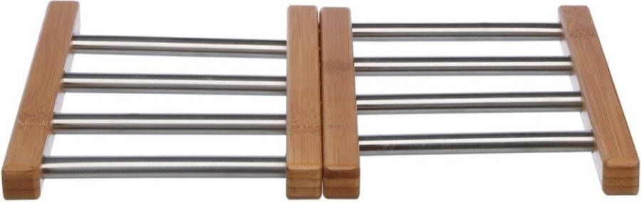 Secret de Gourmet Uitschuifbare verstelbare pannen onderzetter bamboe RVS 21 x 22 cm Pannenonderzetter