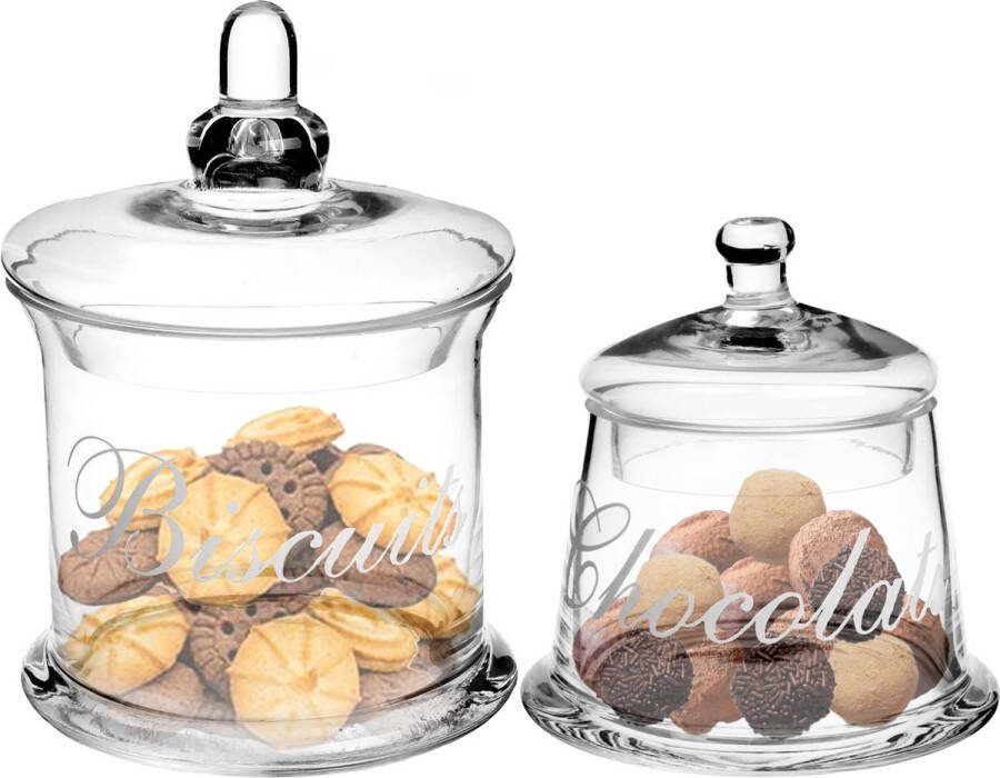 Secret de Gourmet Set van 2x voorraadpotten koektrommels 0 4L en 1L glas met deksel Voorraadpot