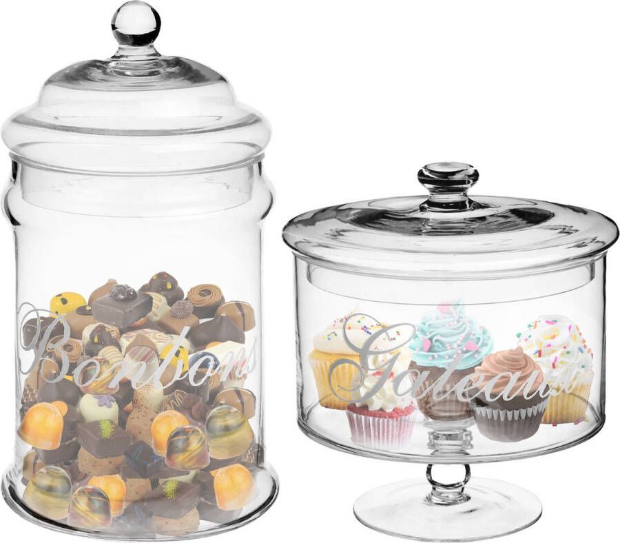 Secret de Gourmet Set van 2x voorraadpotten koektrommels 1 8L en 2L glas met deksel Voorraadpot