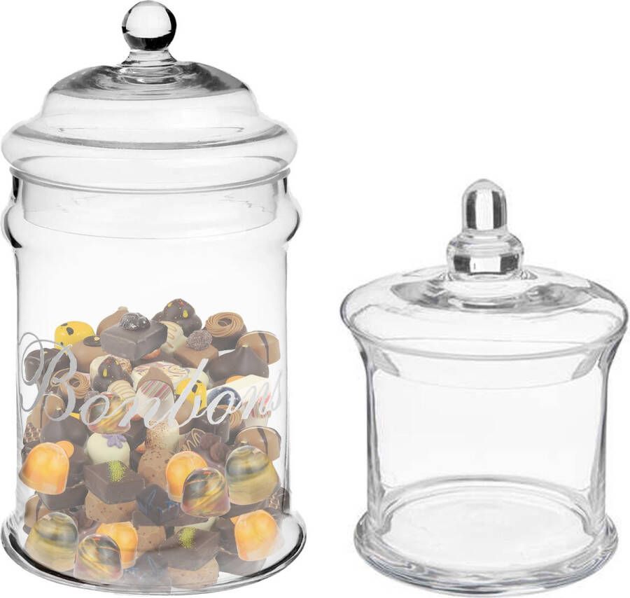 Secret de Gourmet Set van 2x voorraadpotten koektrommels 1L en 2L glas met deksel Voorraadpot