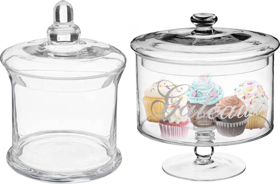 Secret de Gourmet Set van 2x voorraadpotten koektrommels 1L en 1 8L glas met deksel Voorraadpot