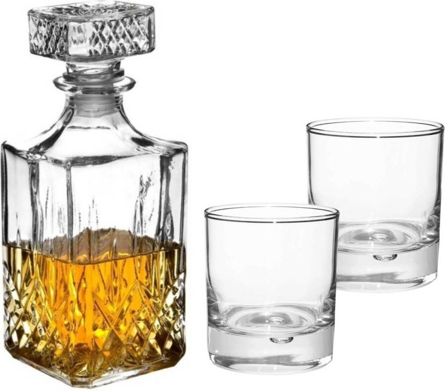 Secret de Gourmet Set van 6x luxe drinkglazen whiskyglazen 300 ml met karaf Noblesse 1 liter Drinkglazen