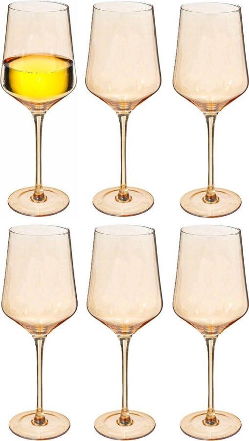 Secret de Gourmet Wijnglazen 12x Olga groot 450 ml glas voor rode en witte wijn amber kleur
