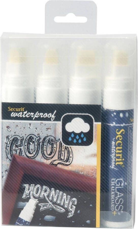 Securit 2x Waterproof krijtmarker large wit blister met 4 stuks