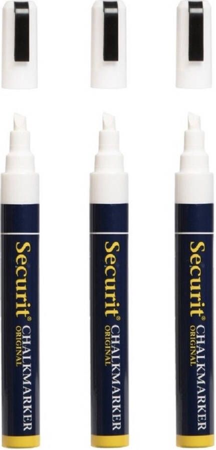 Securit 3x stuks witte krijtstiften platte punt 2-6 mm