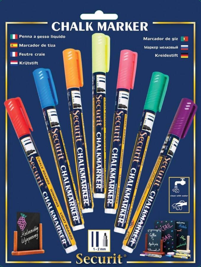 Securit 4x krijtmarker small blister met 7 stuks in geassorteerde kleuren